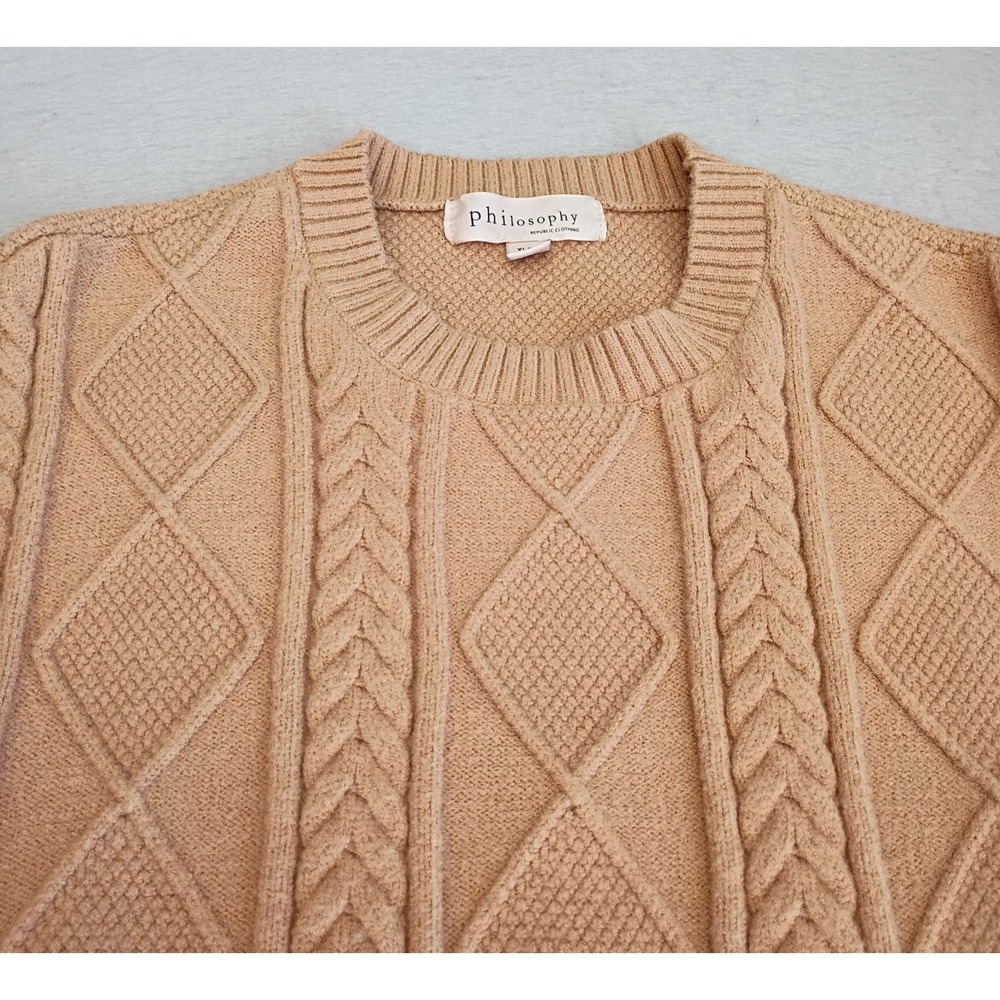 Philosophy Republic Women's XL? Brown‎ Sweater Cable Knit Long Sleeve Crew Neck - Picture 9 of 11